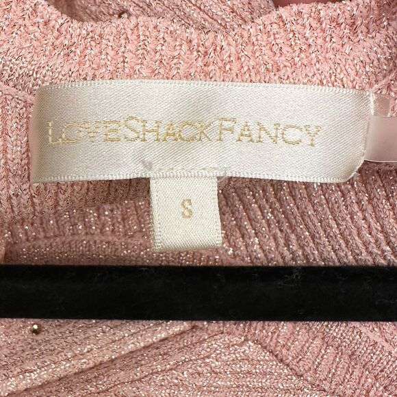 LoveShackFancy Metallic Godet Mini Dress Pink Crystal Knit Womens Size Small New - Picture 6 of 10
